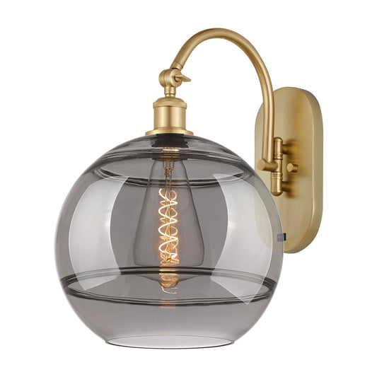 Innovations Rochester 12in 1-Light Wall Sconce | Industrial Satin Gold Steel and Light Smoke Glass | Bedroom & Hallway Accent | Model 918-1W-SG-G556-12SM