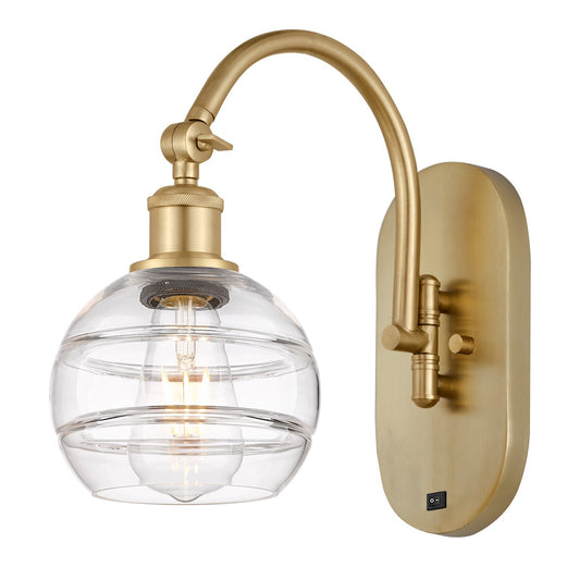 Innovations Rochester 6in 1-Light Wall Sconce | Industrial Satin Gold Steel and Clear Glass | Bedroom & Hallway Accent | Model 918-1W-SG-G556-6CL