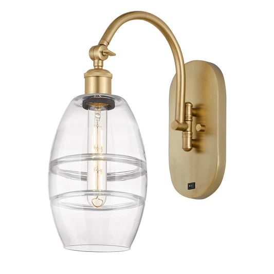 Innovations Vaz 6in 1-Light Wall Sconce | Industrial Satin Gold Steel and Clear Glass | Bedroom & Hallway Accent | Model 918-1W-SG-G557-6CL