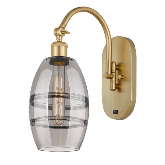 Innovations Vaz 6in 1-Light Wall Sconce | Industrial Satin Gold Steel and Light Smoke Glass | Bedroom & Hallway Accent | Model 918-1W-SG-G557-6SM