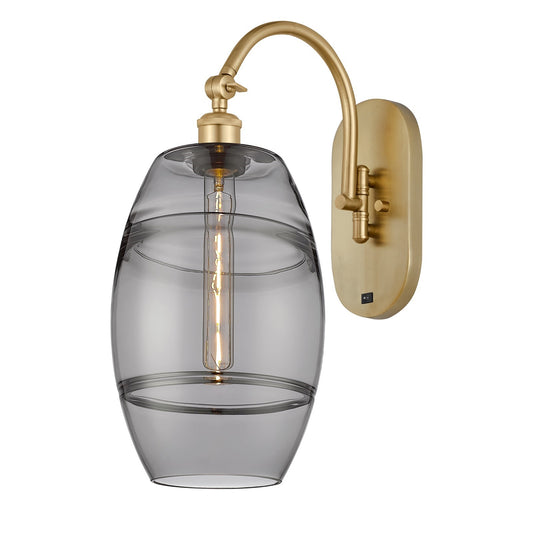 Innovations Vaz 8in 1-Light Wall Sconce | Industrial Satin Gold Steel and Light Smoke Glass | Living Room & Hallway Accent | Model 918-1W-SG-G557-8SM