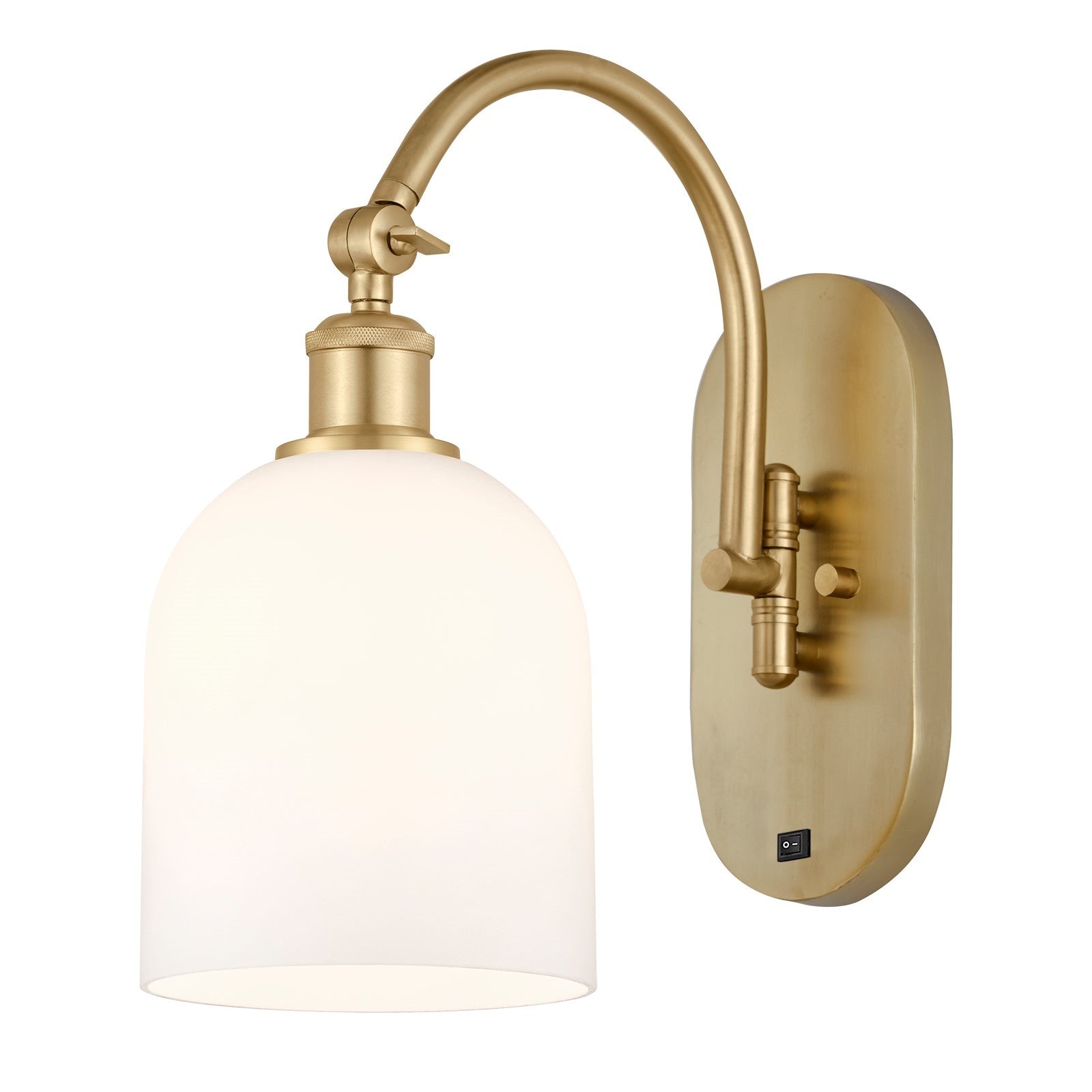 Innovations Bella 5.5in 1-Light Wall Sconce | Industrial Satin Gold Steel and White Glass | Bathroom & Hallway Accent | Model 918-1W-SG-G558-6GWH