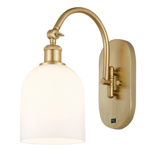Innovations Bella 5.5in 1-Light Wall Sconce | Industrial Satin Gold Steel and White Glass | Bathroom & Hallway Accent | Model 918-1W-SG-G558-6GWH