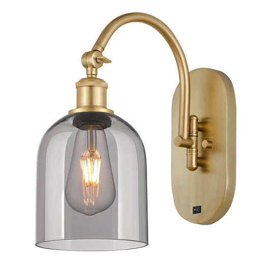 Innovations Bella 6in 1-Light Wall Sconce | Industrial Satin Gold and Light Smoke Glass | Bedroom & Hallway Accent | Model 918-1W-SG-G558-6SM