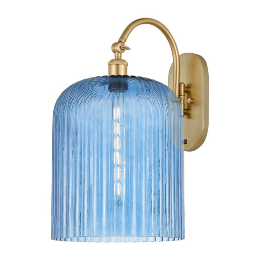 Innovations Bridal Veil 12in 1-Light Wall Sconce | Industrial Satin Gold and Princess Blue Glass | Living Room & Dining Room | Model 918-1W-SG-G559-12BL