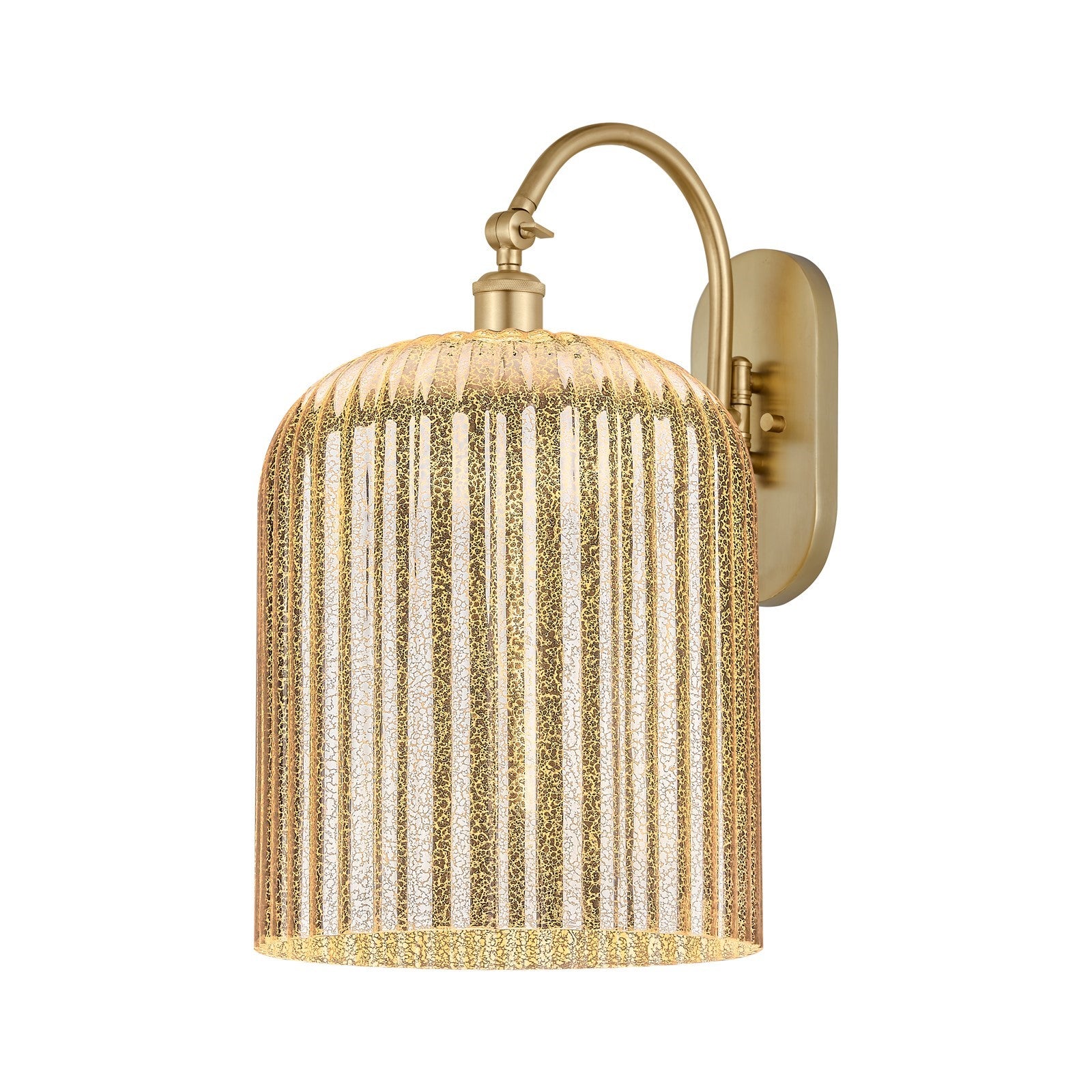Innovations Bridal Veil 12in 1-Light Wall Sconce | Industrial Satin Gold Steel and Mercury Ribbed Glass | Bathroom & Hallway | Model 918-1W-SG-G559-12ME