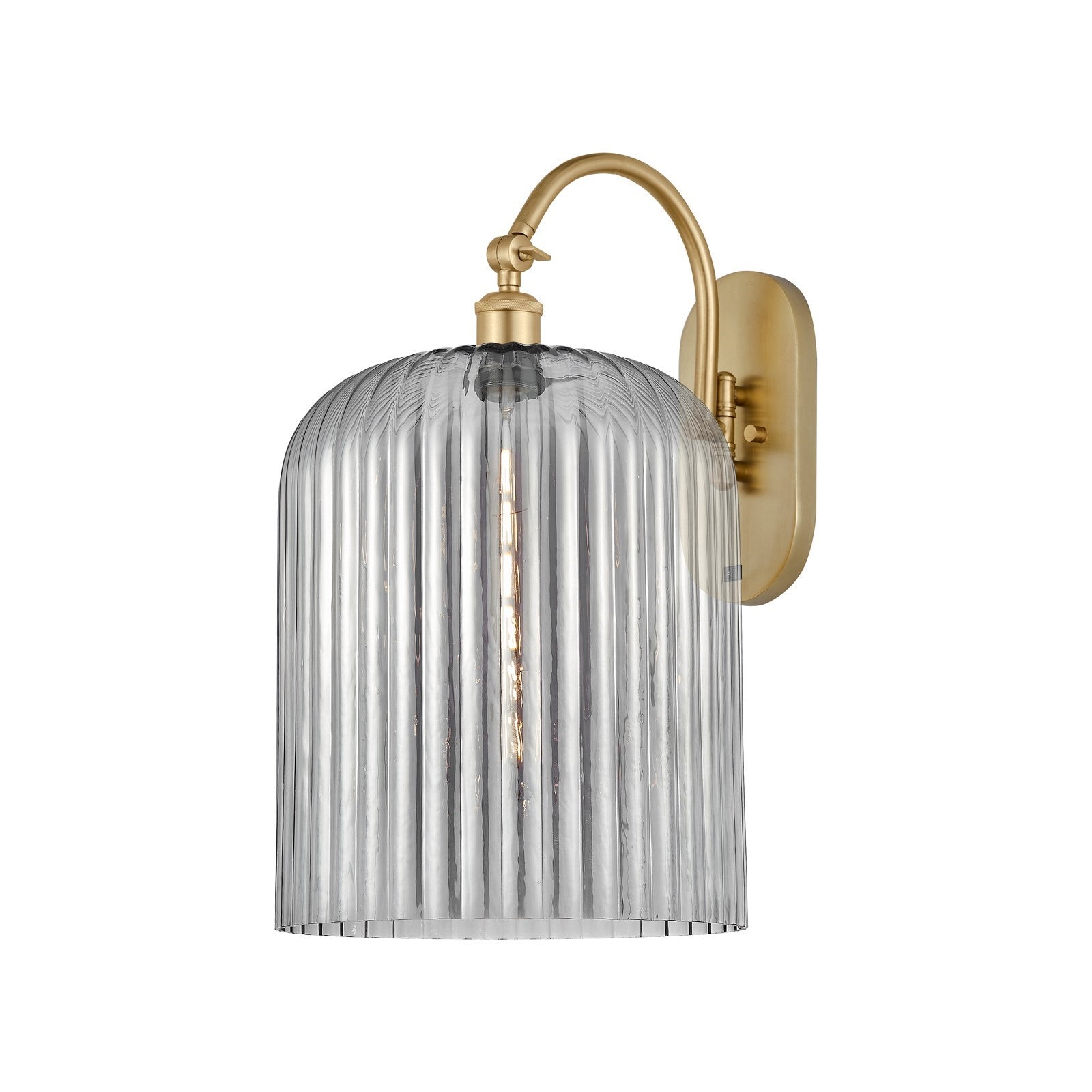 Innovations Bridal Veil 12in 1-Light Wall Sconce | Industrial Satin Gold Steel and Light Smoke Ribbed Glass | Bathroom & | Model 918-1W-SG-G559-12SM