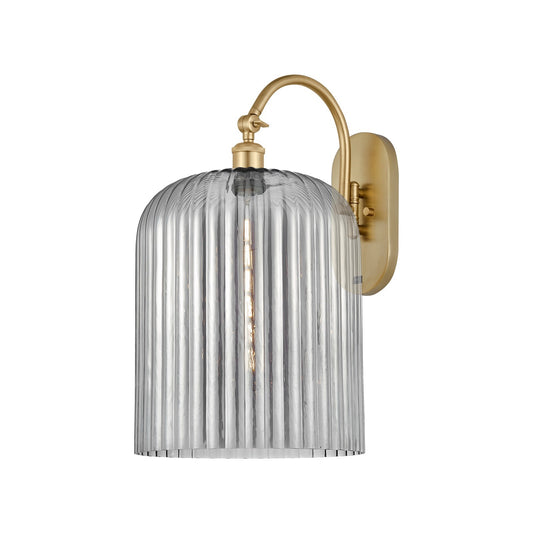 Innovations Bridal Veil 12in 1-Light Wall Sconce | Industrial Satin Gold Steel and Light Smoke Ribbed Glass | Bathroom & | Model 918-1W-SG-G559-12SM