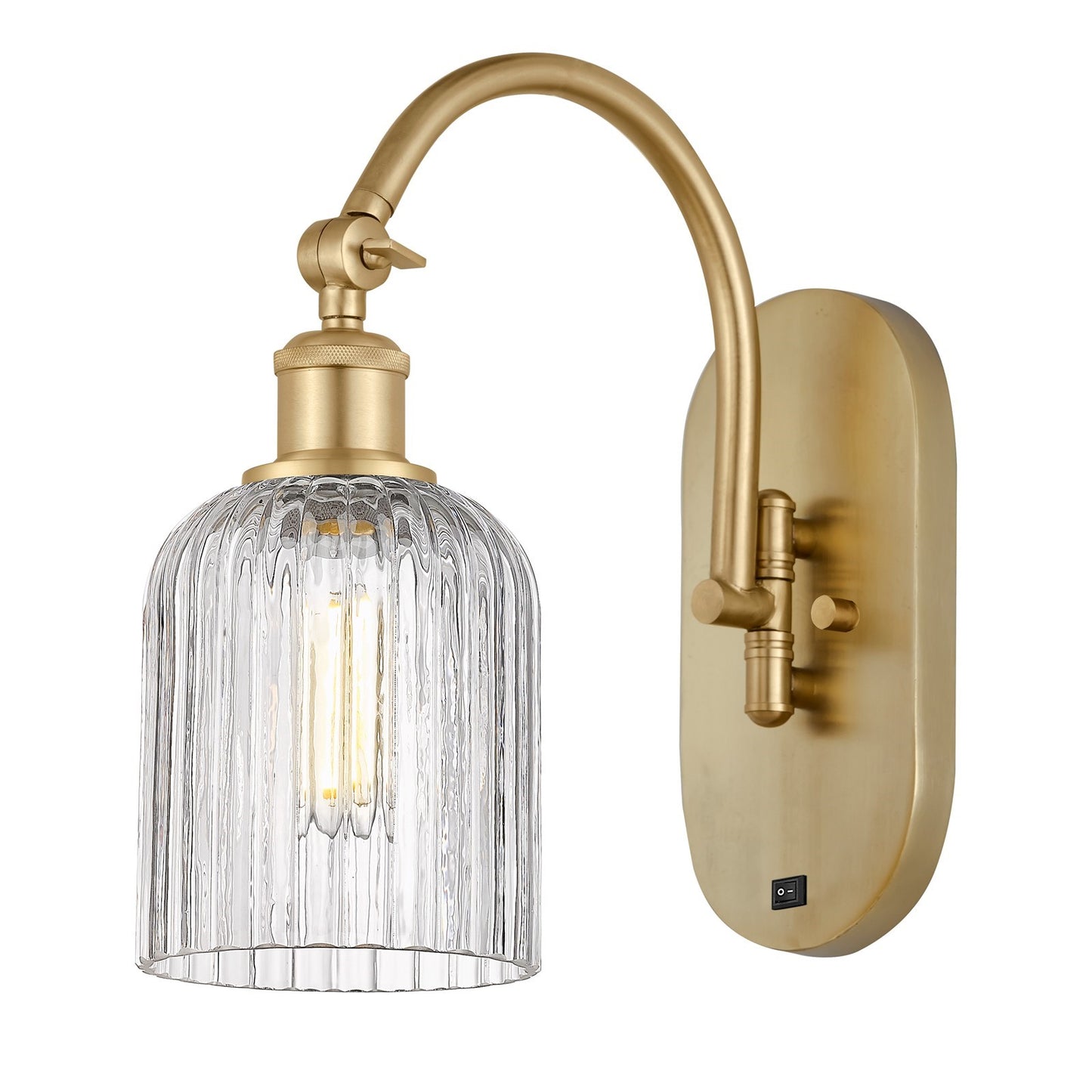 Innovations Bridal Veil 5in 1-Light Wall Sconce | Industrial Satin Gold Steel and Clear Ribbed Glass | Bedroom & Hallway Accent | Model 918-1W-SG-G559-5CL