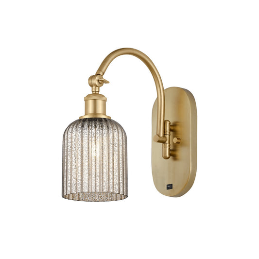 Innovations Bridal Veil 5in 1-Light Wall Sconce | Industrial Satin Gold Steel and Mercury Ribbed Glass | Bedroom & Hallway | Model 918-1W-SG-G559-5ME