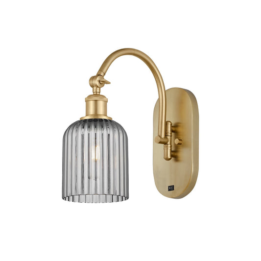 Innovations Bridal Veil 5in 1-Light Wall Sconce | Industrial Satin Gold Steel and Light Smoke Glass | Bedroom & Hallway Accent | Model 918-1W-SG-G559-5SM