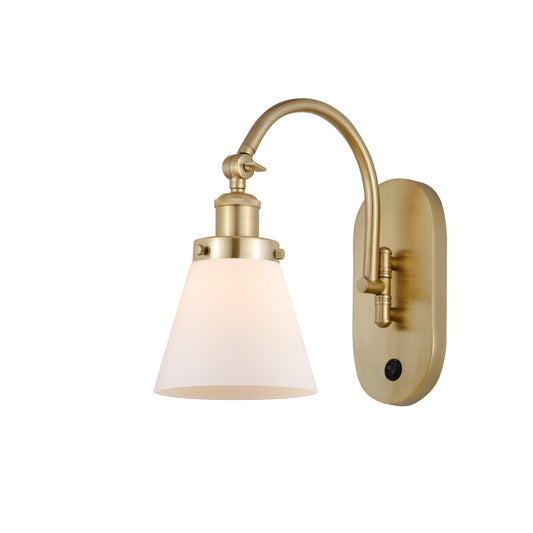 Innovations Cone 6.25in 1-Light Swing Arm Sconce | Industrial Satin Gold Steel and Matte White Frosted Glass | Bedroom & Living | Model 918-1W-SG-G61-LED