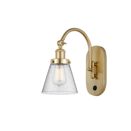 Innovations Cone 6.25in 1-Light Swing Arm Wall Sconce | Industrial Satin Gold Steel and Seedy Glass | Bedroom & Living Room Reading | Model 918-1W-SG-G64
