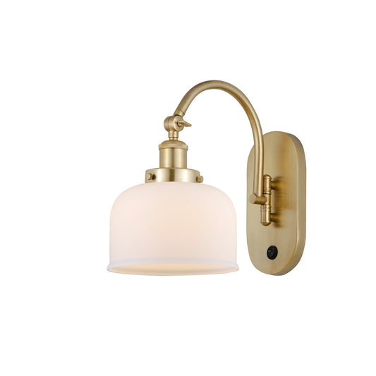 Innovations Bell 8in 1-Light Swing Arm Sconce | Industrial Satin Gold Steel and Matte White Frosted Glass | Bedroom & Living Room | Model 918-1W-SG-G71