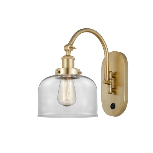 Innovations Bell 8in 1-Light Swing Arm Lamp | Industrial Farmhouse Satin Gold Steel and Clear Glass | Bedroom Reading & Living Room | Model 918-1W-SG-G72