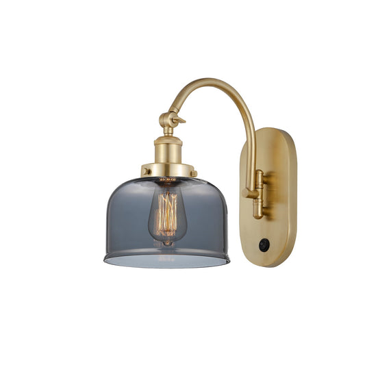 Innovations Bell 8in 1-Light Swing Arm Lamp | Industrial Farmhouse Satin Gold Steel and Light Smoke Glass | Bedroom Reading & Living | Model 918-1W-SG-G73