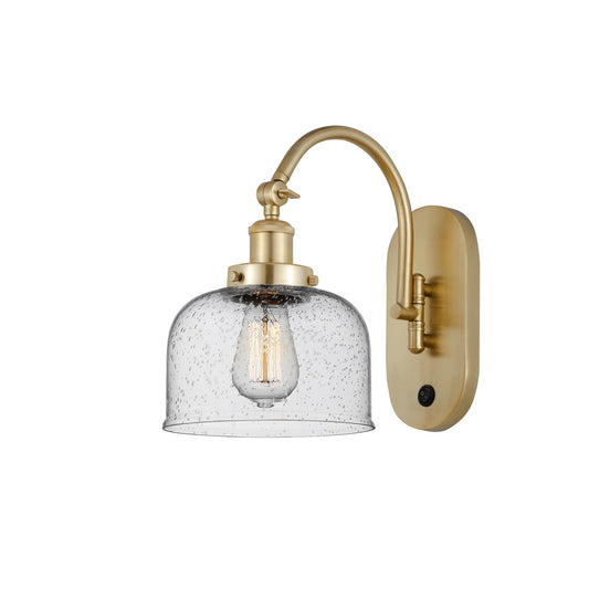 Innovations Bell 8in 1-Light Swing Arm Lamp | Industrial Satin Gold Steel and Seedy Glass | Bedroom & Living Room Reading Light | Model 918-1W-SG-G74-LED