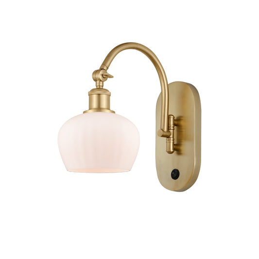 Innovations Fenton 1-Light Wall Sconce | Industrial Satin Gold Steel and Matte White Ribbed Glass | Bathroom & Hallway Accent | Model 918-1W-SG-G91