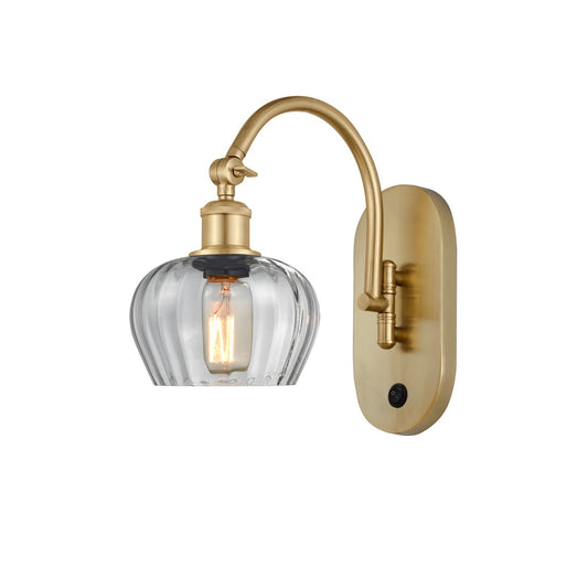 Innovations Fenton 1-Light 6.5in Wall Sconce | Industrial Satin Gold Steel and Clear Ribbed Glass | Entryway & Hallway Accent | Model 918-1W-SG-G92
