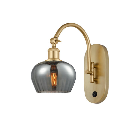 Innovations Fenton 1-Light 6.5in Wall Sconce | Industrial Satin Gold Steel and Light Smoke Ribbed Glass | Entryway & Hallway Accent | Model 918-1W-SG-G93