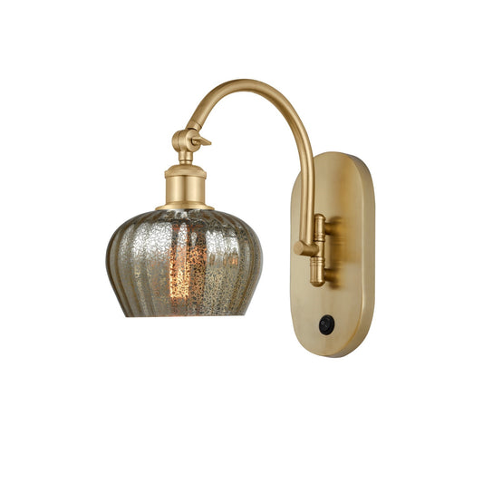 Innovations Fenton 1-Light 6.5in Wall Sconce | Industrial Satin Gold Steel and Mercury Ribbed Glass | Entryway & Hallway Accent | Model 918-1W-SG-G96