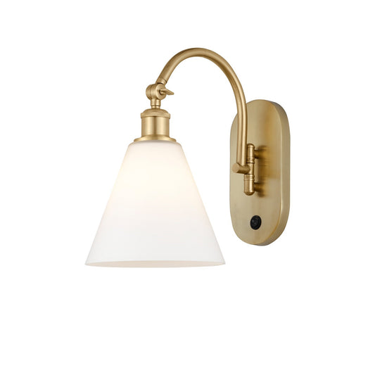 Innovations Berkshire Glass 1-Light 8in Wall Sconce | Industrial Satin Gold Steel and Matte White Cased Glass | Entryway & | Model 918-1W-SG-GBC-81