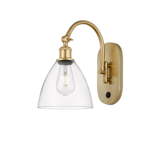 Innovations Bristol 7.5in 1-Light Wall Sconce | Industrial Satin Gold Steel and Clear Glass | Hallway & Bedroom Accent | Model 918-1W-SG-GBD-752