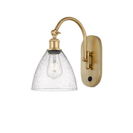 Innovations Bristol 7.5in 1-Light Wall Sconce | Industrial Satin Gold Steel and Seedy Glass | Bedroom & Hallway Accent | Model 918-1W-SG-GBD-754