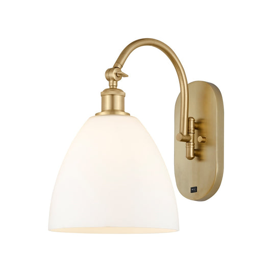 Innovations Bristol 9in 1-Light Wall Sconce | Industrial Satin Gold Steel and Matte White Glass | Bedroom & Hallway Accent | Model 918-1W-SG-GBD-91