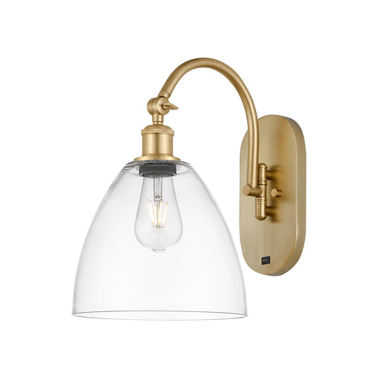 Innovations Bristol 9in 1-Light Wall Sconce | Industrial Satin Gold Steel and Clear Glass | Bedroom & Hallway Accent | 9 x 15.5 in | Model 918-1W-SG-GBD-92