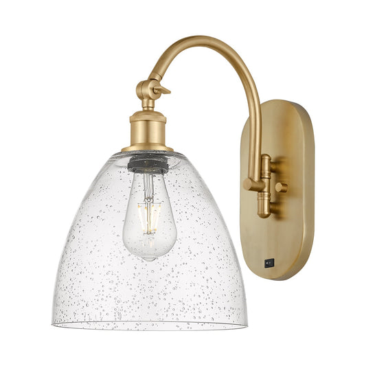 Innovations Bristol 9in 1-Light Wall Sconce | Industrial Satin Gold Steel and Seedy Glass | Bedroom & Hallway Accent | 9 x 15.5 in | Model 918-1W-SG-GBD-94
