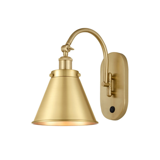 Innovations Appalachian 8in 1-Light Swing Arm Sconce | Industrial Satin Gold Steel and Cast Brass with Satin Gold Metal Shade | Model 918-1W-SG-M13-SG