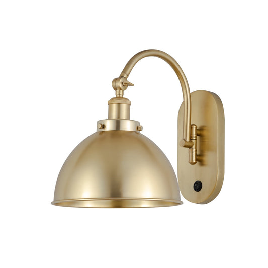 Innovations Ballston Urban 10in 1-Light LED Swing Arm Sconce | Industrial Satin Gold Steel and Satin Gold Metal Shade | Model 918-1W-SG-MFD-10-SG-LED