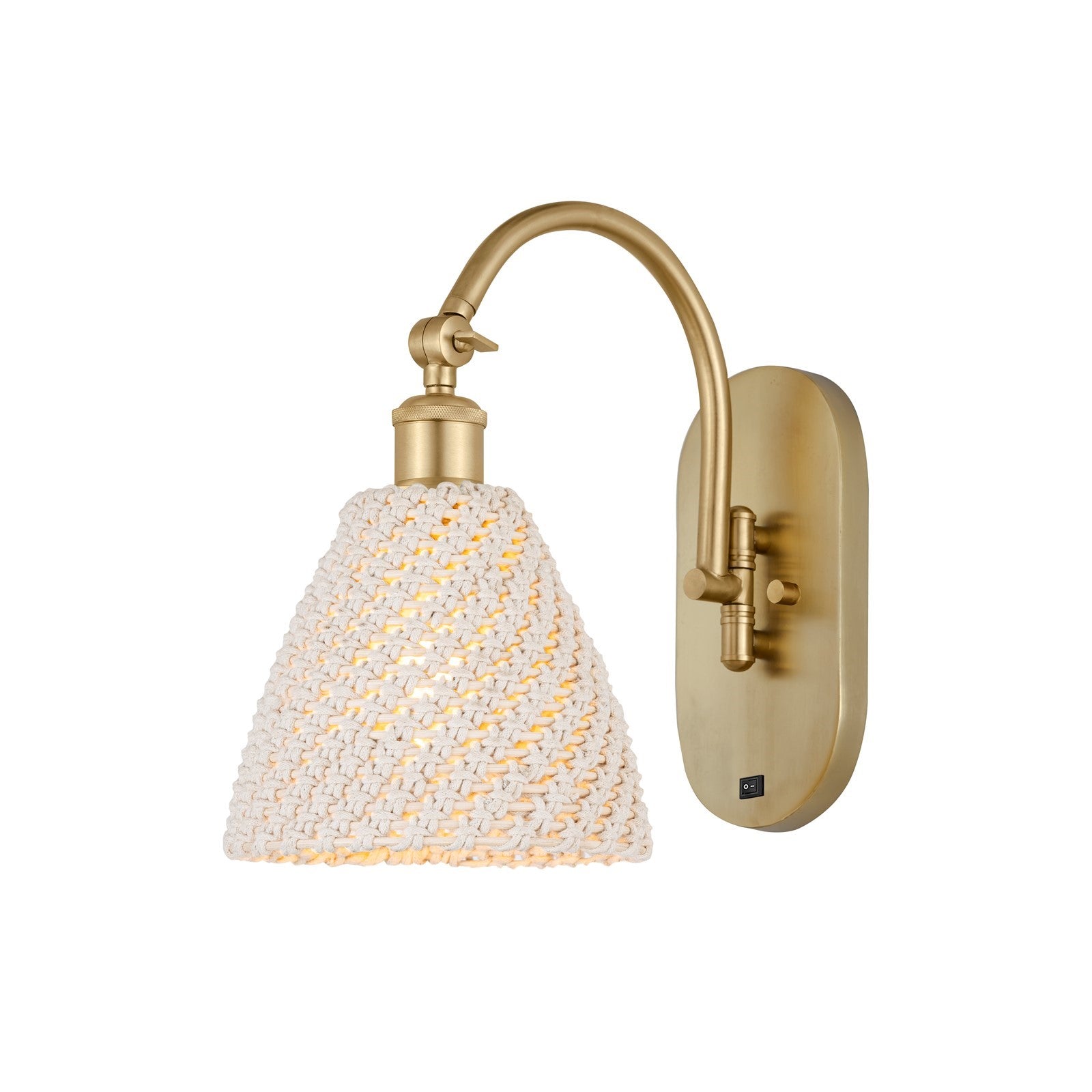 Innovations Lighting Bristol Natural 7.5in 1-Light Wall Sconce | Industrial Satin Gold Steel and Natural Fiber Dome Shade | Model 918-1W-SG-NBD-75-NAT
