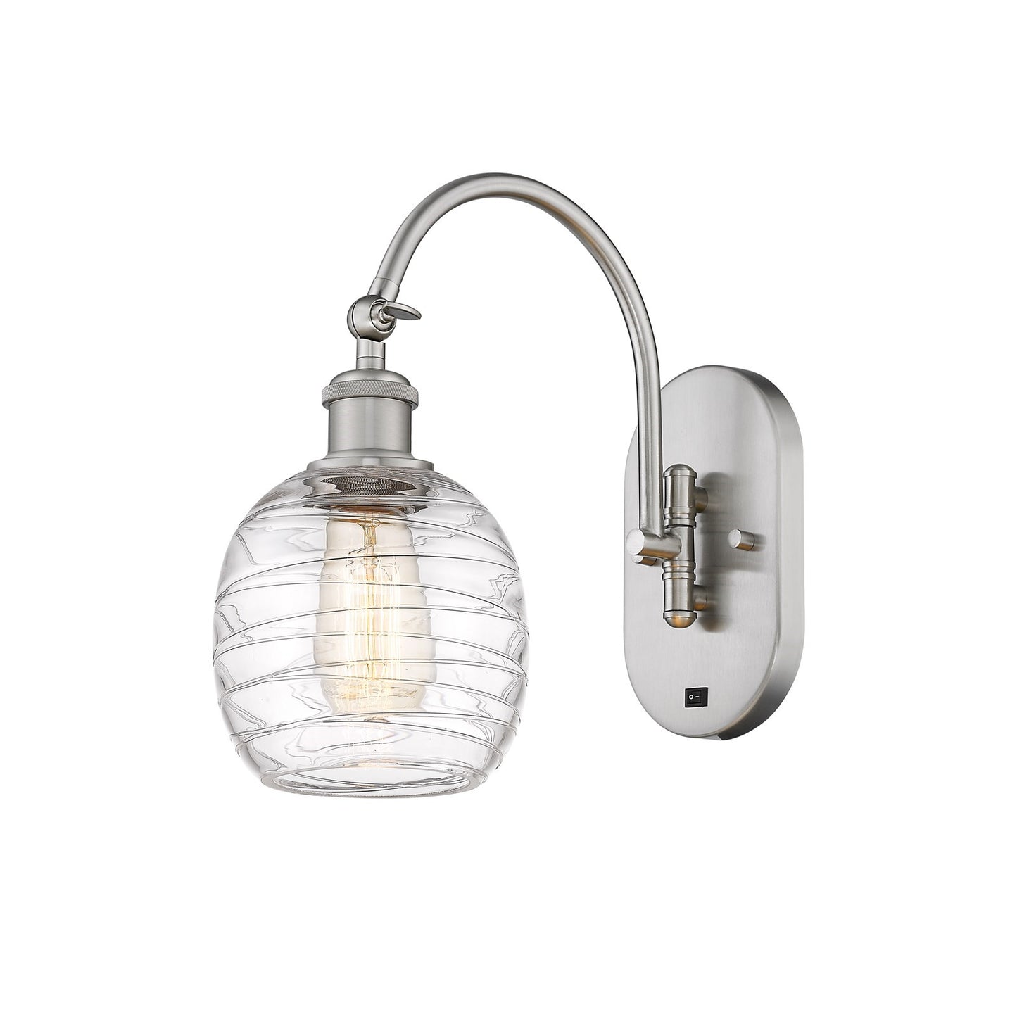 Innovations Belfast 6in 1-Light Wall Sconce | Industrial Brushed Satin Nickel and Deco Swirl Glass | Bedroom & Hallway Accent | Model 918-1W-SN-G1013