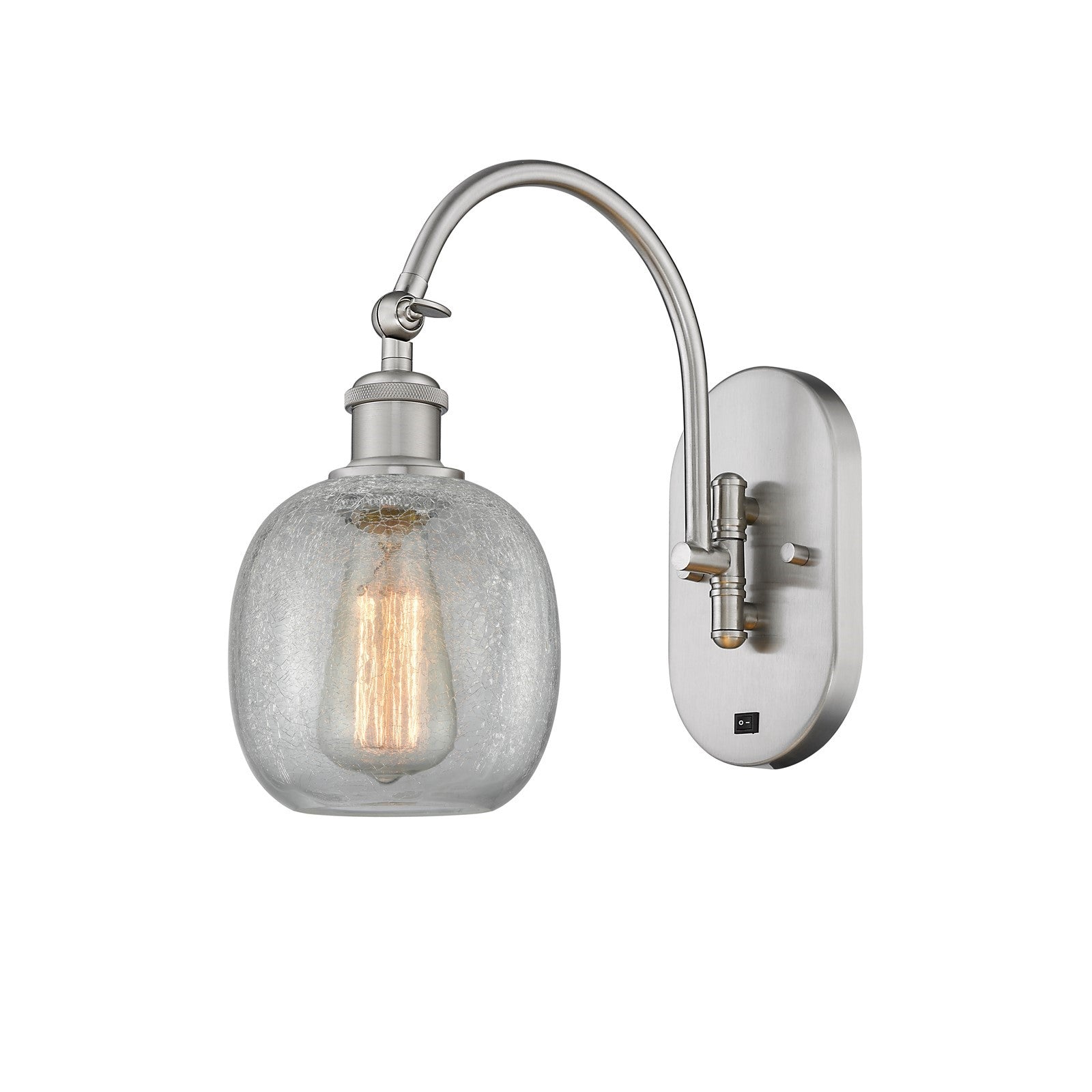 Innovations Belfast 6in 1-Light Wall Sconce | Industrial Brushed Satin Nickel and Clear Crackle Glass | Bedroom & Hallway Accent | Model 918-1W-SN-G105