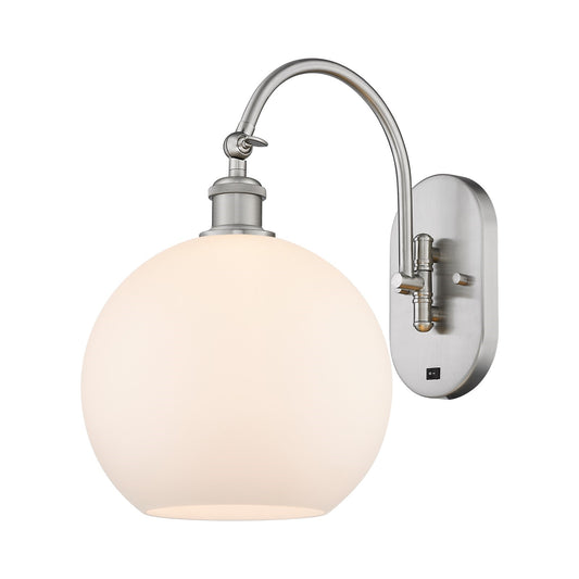 Innovations Athens 10in 1-Light Wall Sconce | Industrial Brushed Satin Nickel and Matte White Glass | Hallway & Bedroom Accent | Model 918-1W-SN-G121-10
