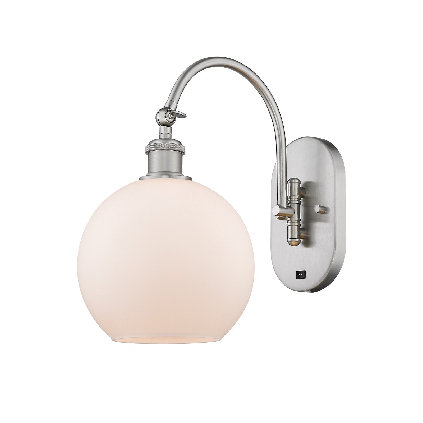 Innovations Athens 8in 1-Light Wall Sconce | Industrial Brushed Satin Nickel and Matte White Glass | Bathroom & Hallway Accent | Model 918-1W-SN-G121-8