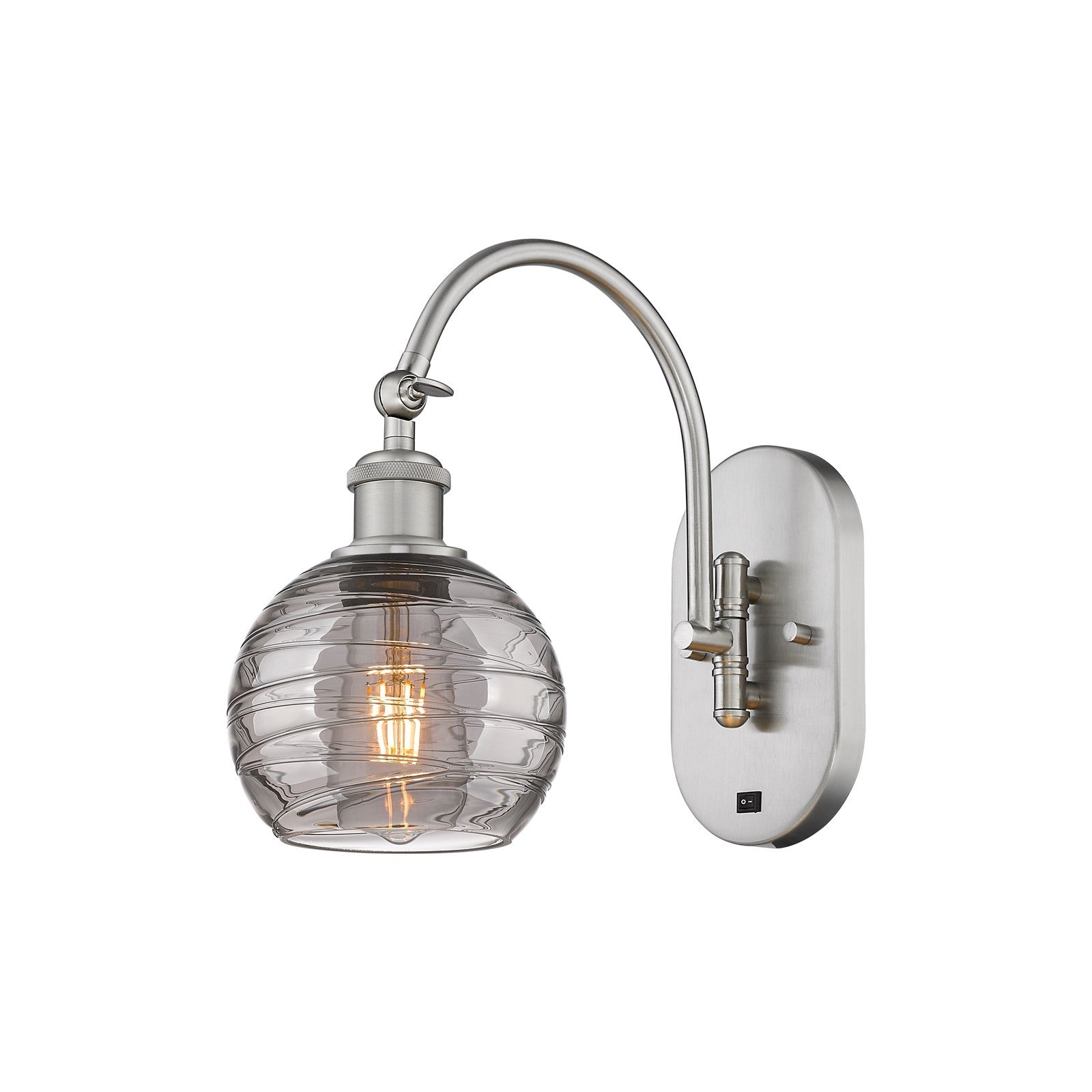 Innovations Athens Deco Swirl 1-Light Wall Sconce | Industrial Brushed Satin Nickel and Light Smoke Deco Swirl Glass | Bedroom | Model 918-1W-SN-G1213-6SM