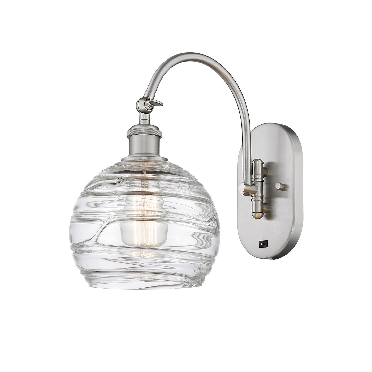 Innovations Athens Deco Swirl 8in 1-Light Wall Sconce | Industrial Brushed Satin Nickel and Clear Deco Swirl Glass | Bedroom & | Model 918-1W-SN-G1213-8CL