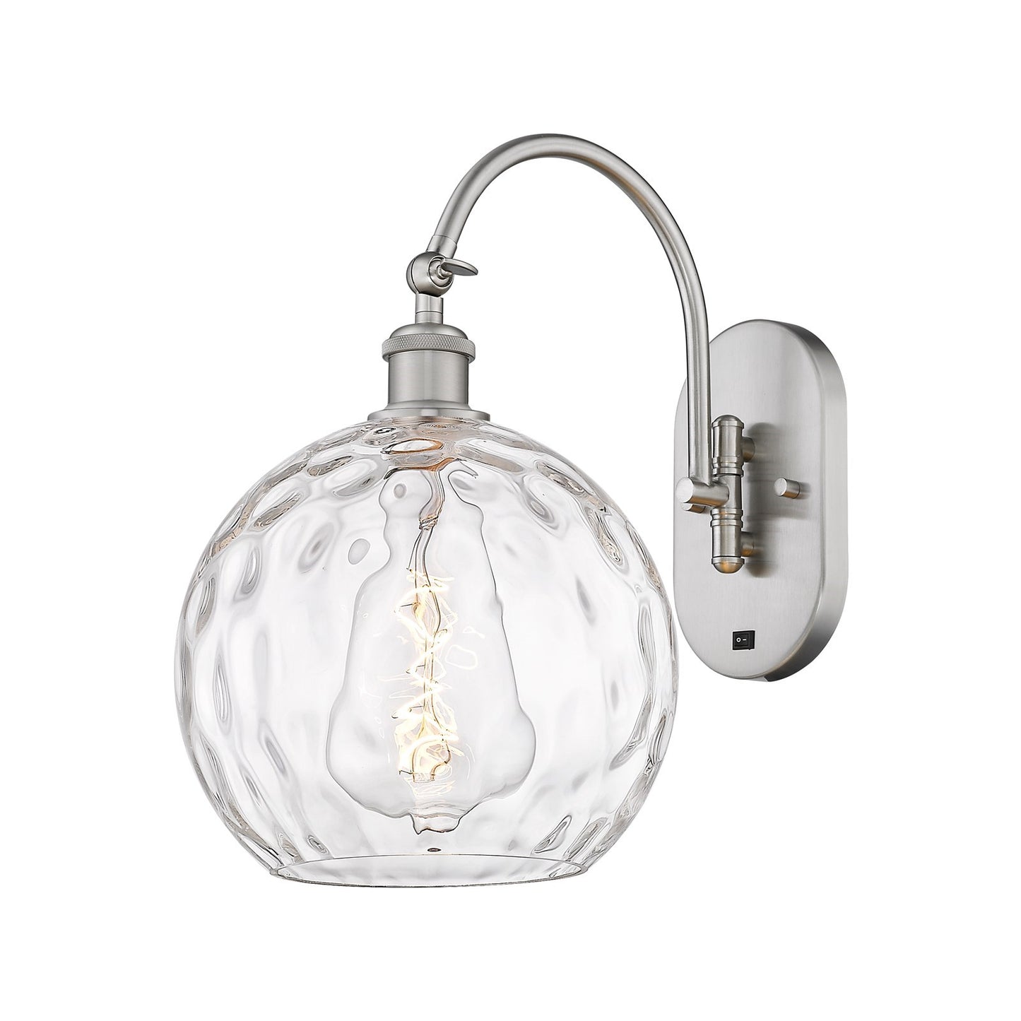 Innovations Athens Water Glass 10in 1-Light Wall Sconce | Industrial Brushed Satin Nickel and Clear Water Glass | Bedroom & | Model 918-1W-SN-G1215-10