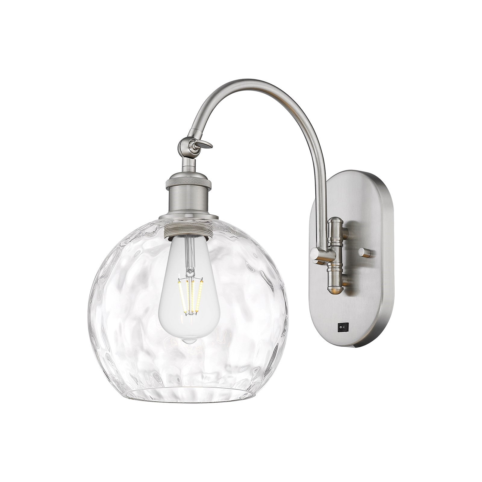 Innovations Athens Water Glass 8in 1-Light Wall Sconce | Industrial Brushed Satin Nickel and Clear Water Glass | Bathroom & | Model 918-1W-SN-G1215-8