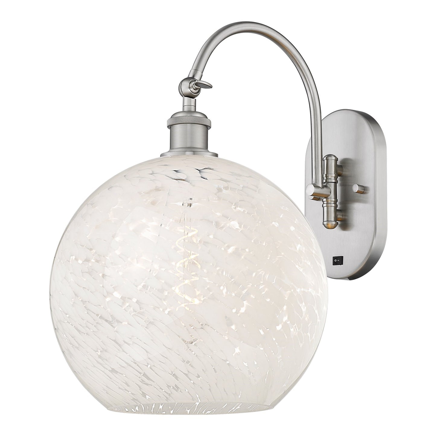 Innovations White Mouchette 12in 1-Light Wall Sconce | Industrial Brushed Satin Nickel and White Mouchette Glass | Bathroom & | Model 918-1W-SN-G1216-12WM