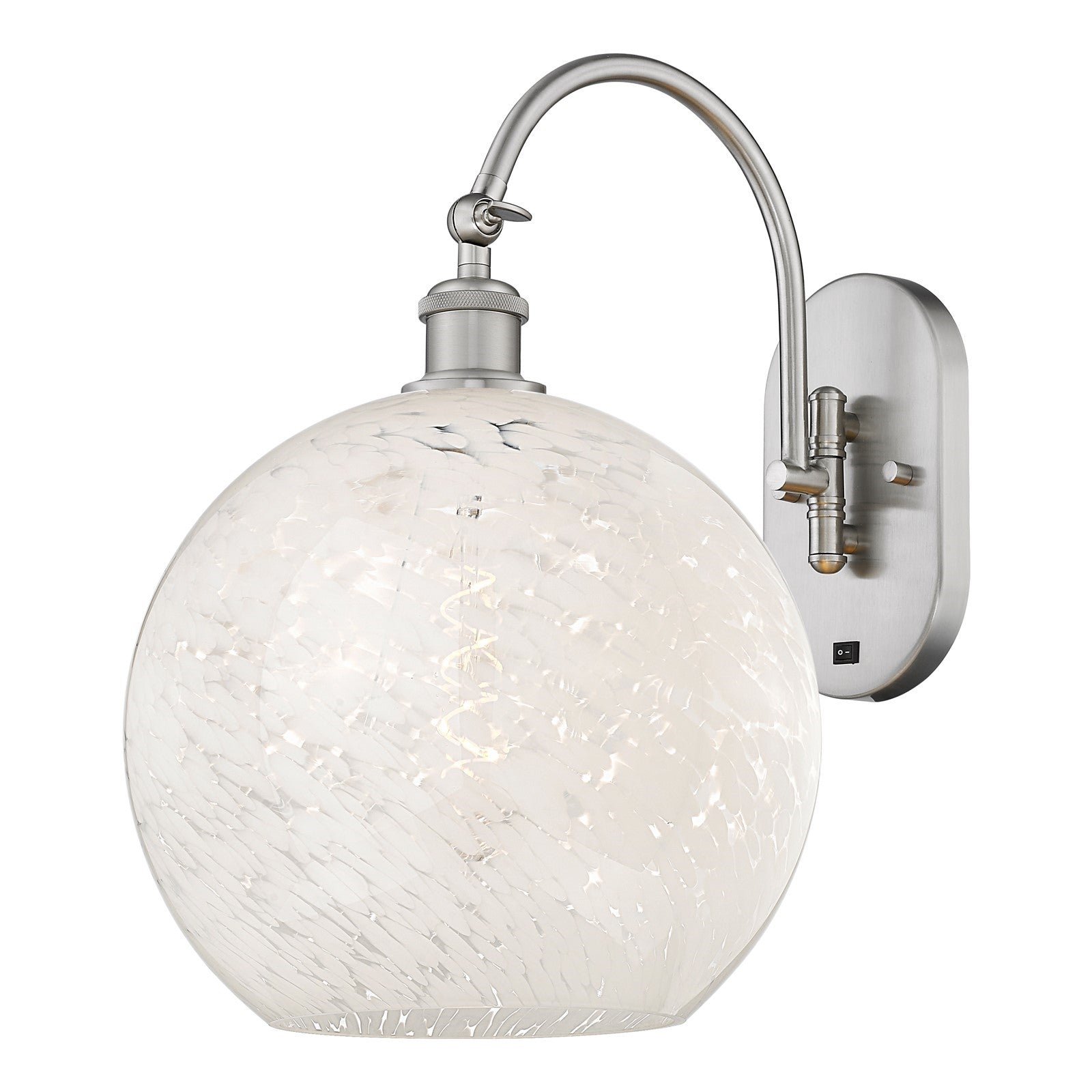 Innovations White Mouchette 12in 1-Light Wall Sconce | Industrial Brushed Satin Nickel and White Mouchette Glass | Bathroom & | Model 918-1W-SN-G1216-12WM
