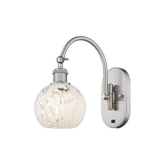 Innovations Ballston 6in 1-Light Wall Sconce | Industrial Brushed Satin Nickel and White Mouchette Glass | Hallway & Bathroom | Model 918-1W-SN-G1216-6WM
