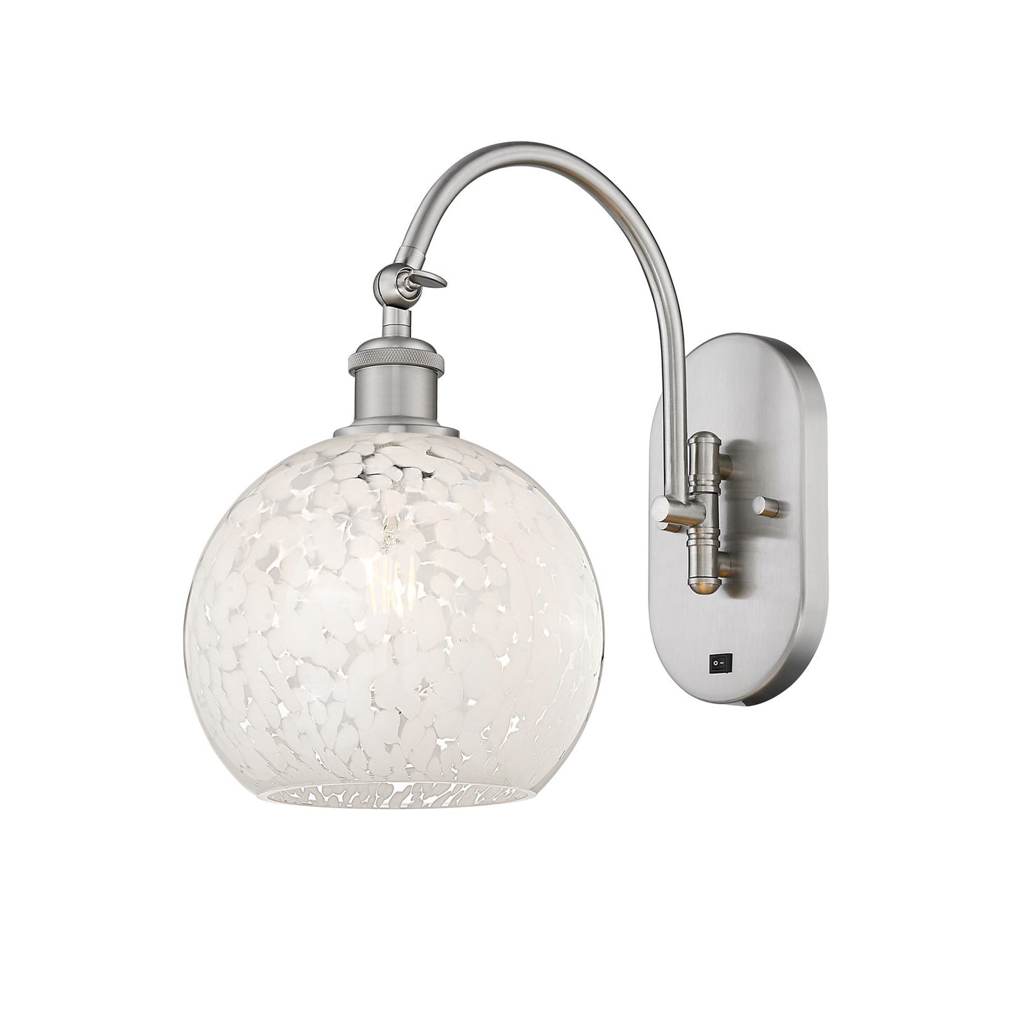 Innovations Ballston 8in 1-Light Wall Sconce | Industrial Brushed Satin Nickel and White Mouchette Glass | Hallway & Bathroom | Model 918-1W-SN-G1216-8WM