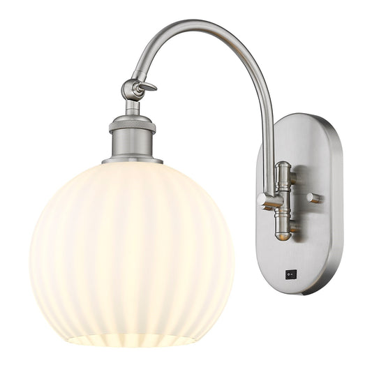Innovations White Venetian 8in 1-Light Wall Sconce | Industrial Brushed Satin Nickel and White Venetian Glass | Bathroom & | Model 918-1W-SN-G1217-8WV