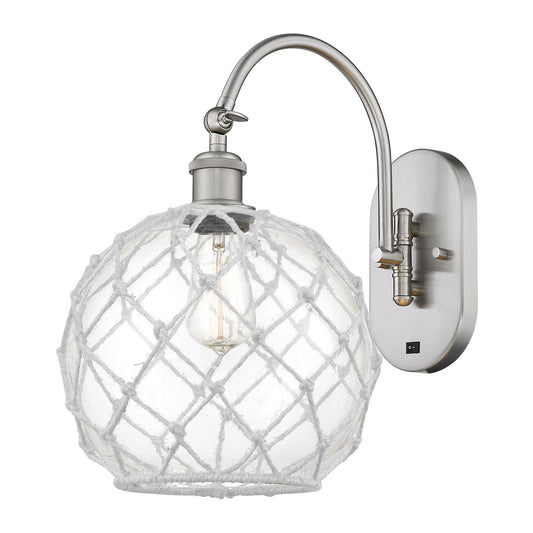 Innovations Farmhouse Rope 10in 1-Light Wall Sconce | Industrial Brushed Satin Nickel and Clear Glass with White Rope | Model 918-1W-SN-G122-10RW