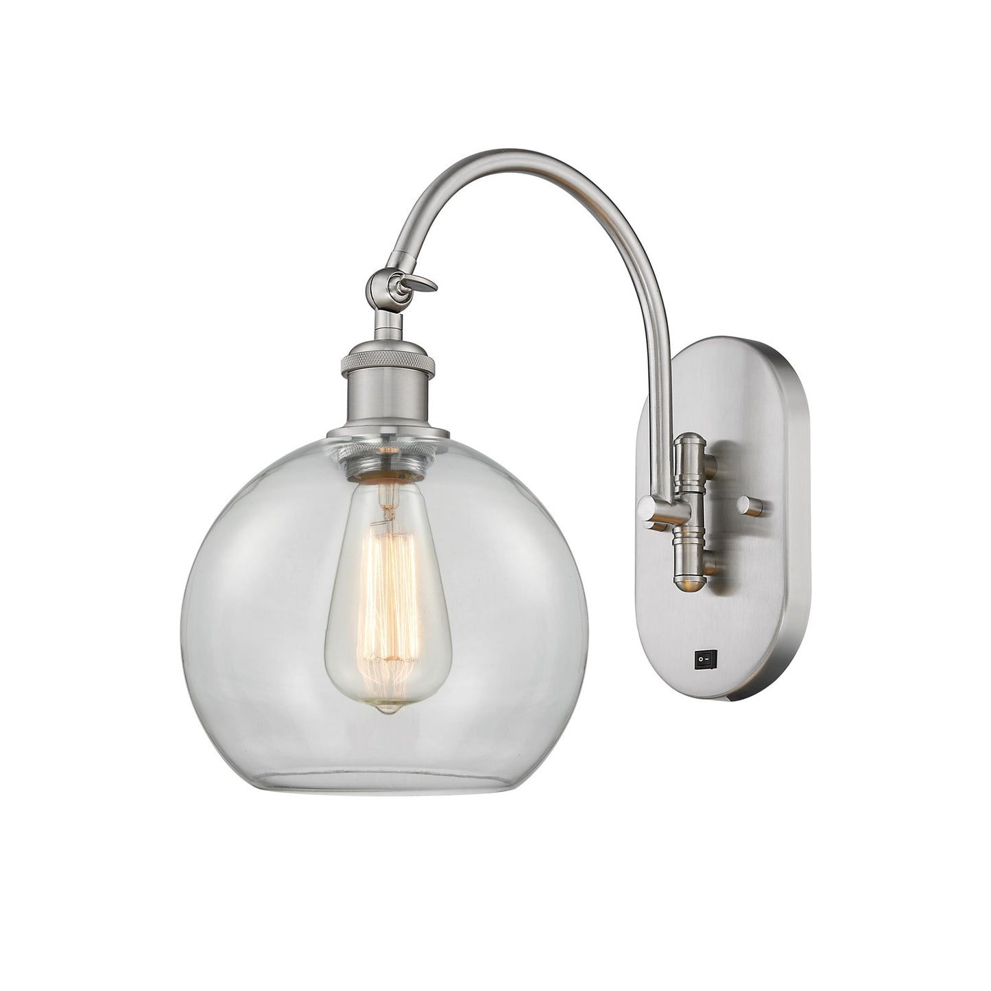 Innovations Athens 8in 1-Light Wall Sconce | Industrial Brushed Satin Nickel Steel and Clear Glass | Hallway & Bathroom Accent | Model 918-1W-SN-G122-8