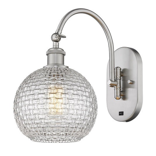 Innovations Athens 8in 1-Light Wall Sconce | Industrial Brushed Satin Nickel and Clear Basket Weave Glass | Hallway & Bedroom | Model 918-1W-SN-G122C-8CL
